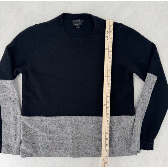 J Crew Black Wool Cashmere Blend Sweater Gray Mix Media Patch M - Picture 8 of 9